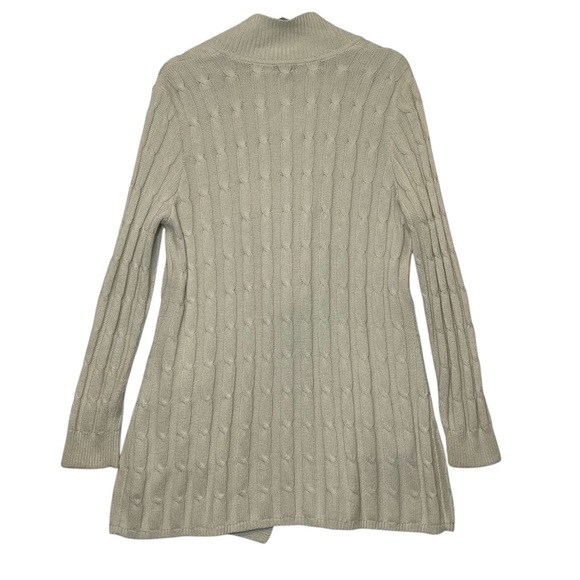 Talbots Cardigan Sweater Cable Knit Shawl Collar Large Petite Wool Cotton blend - Picture 2 of 8
